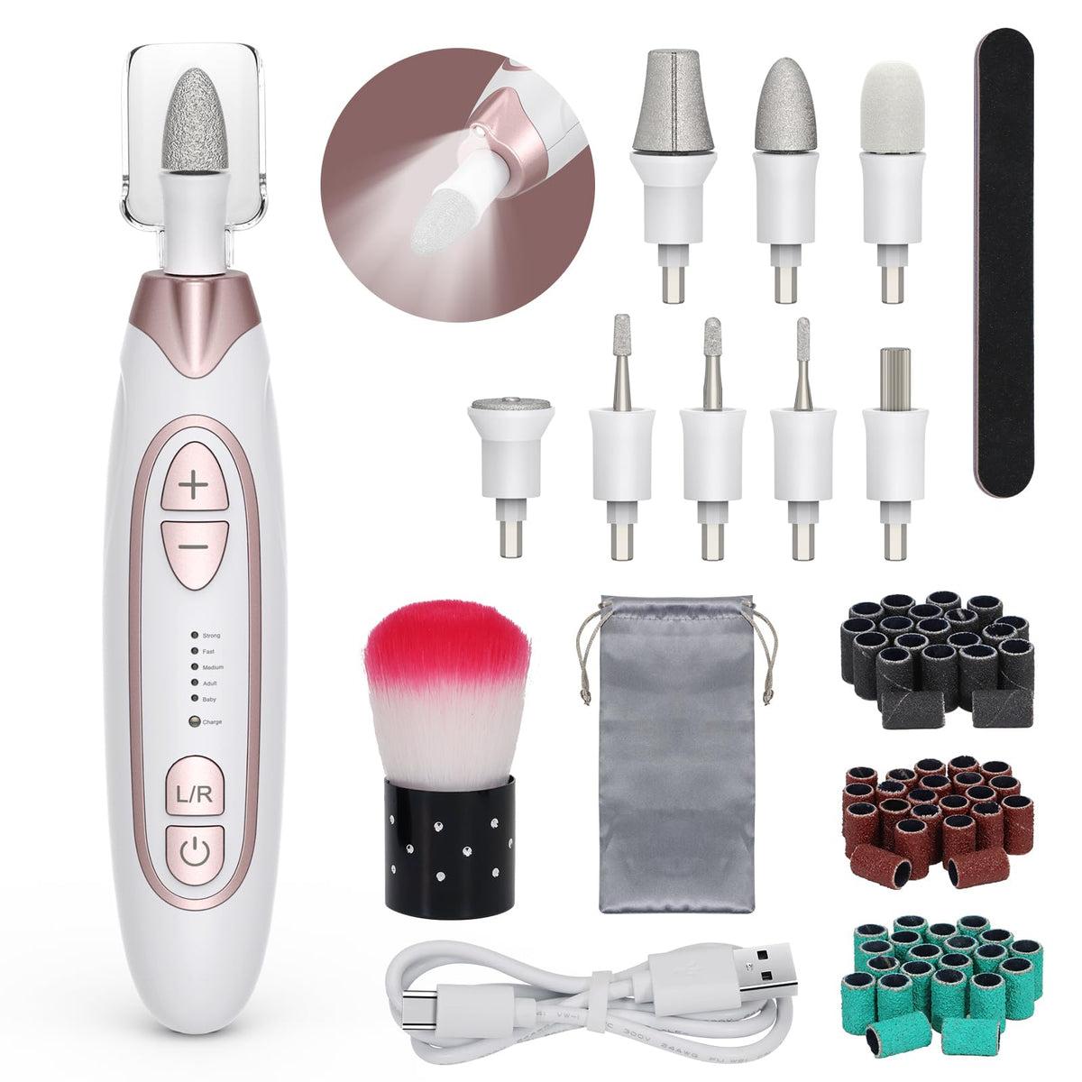 Pelcas electric nail file with 5 speeds enables precise at-home manicures.