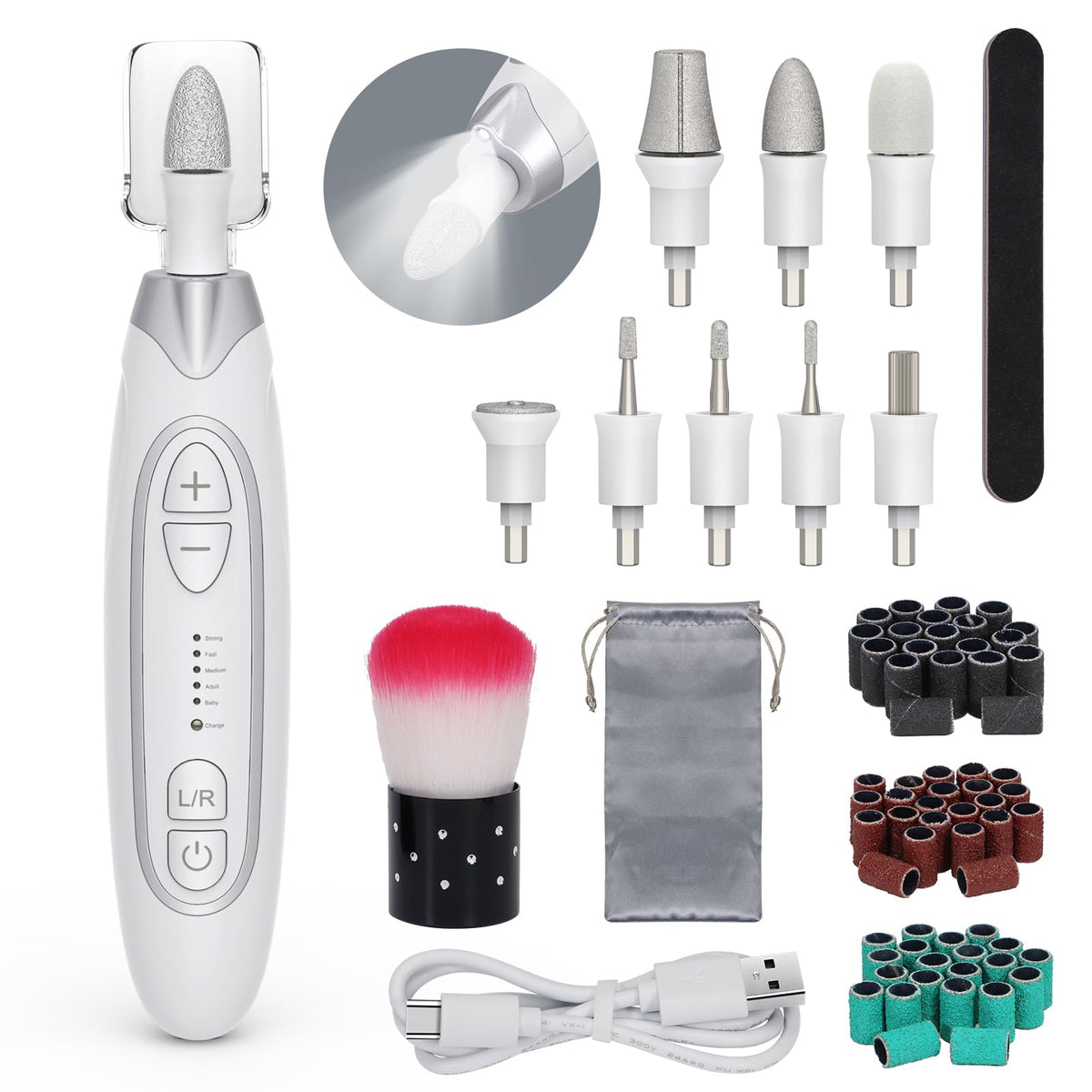 PEL CAS electric nail file kit closeup for at-home manicures