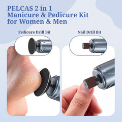 Pelcas 2-in-1 kit includes bits for nails and feet smoothing at home.