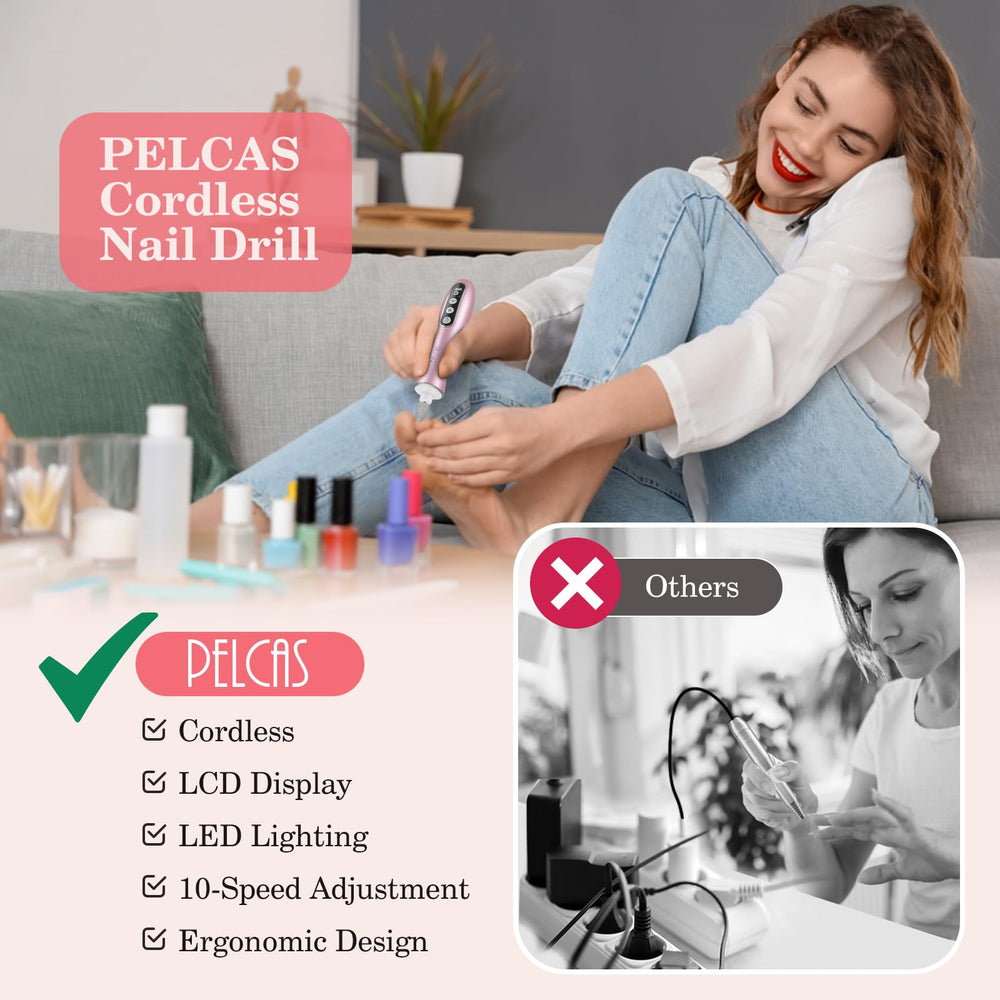 PELCAS Nail Drill Kit with 10 bits for thick nails and gel polish removal.