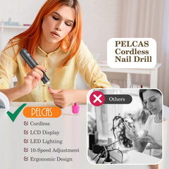 pelcas nail drill lcd display shows speed and power at a glance.