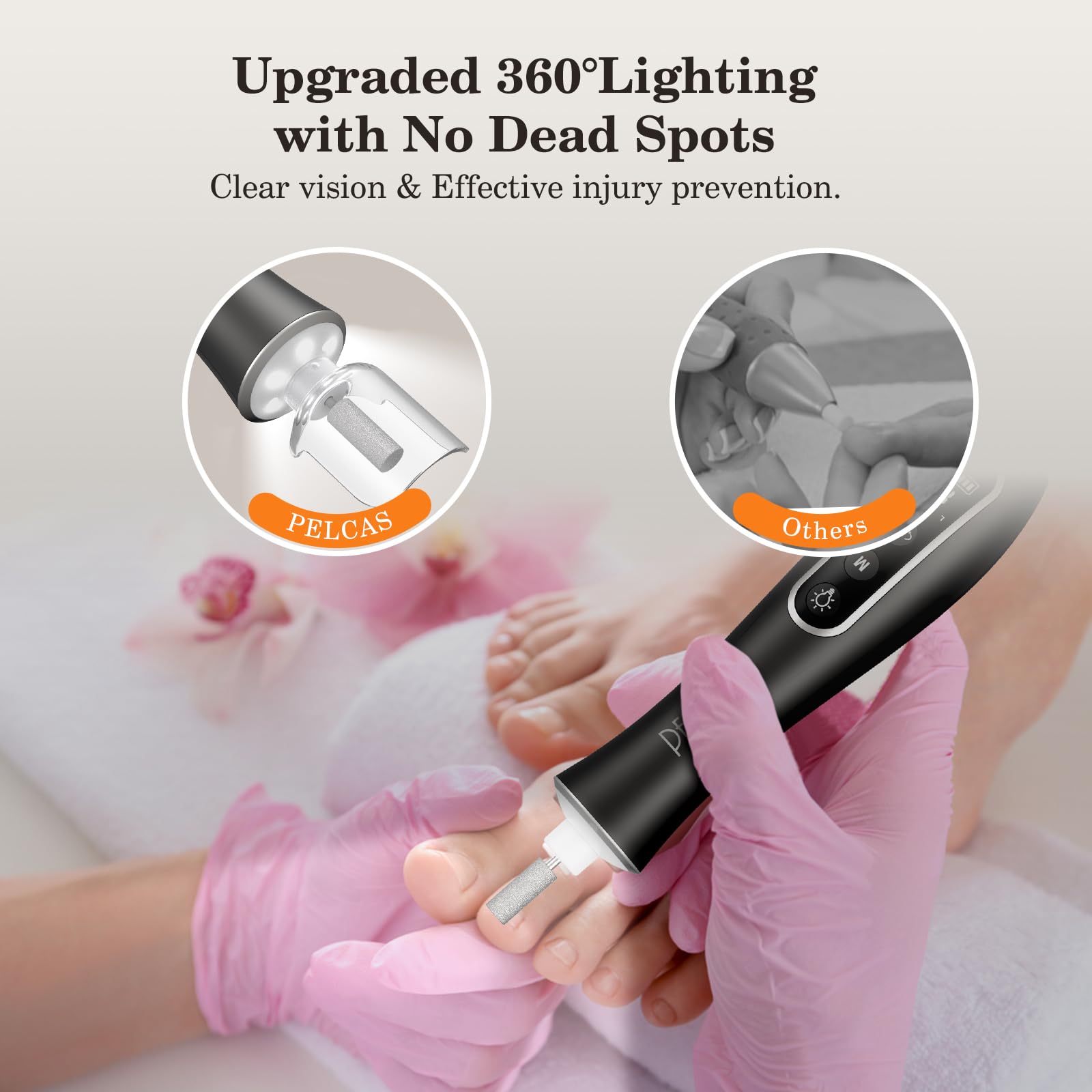 PEL CAS nail drill shows speed and power via LCD for controlled use