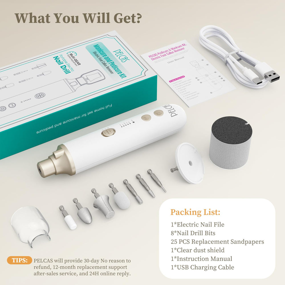 PELCA S replacement sandpapers and drill bits for versatile nail care.
