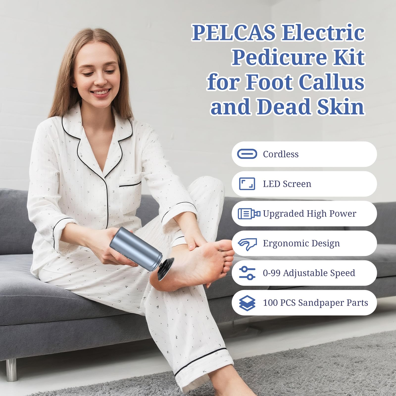 Pelcas speed control 0-99 lets you tailor grinding for your skin type.