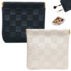 PENGJINYU small makeup bag black grid design, quick-access travel storage.