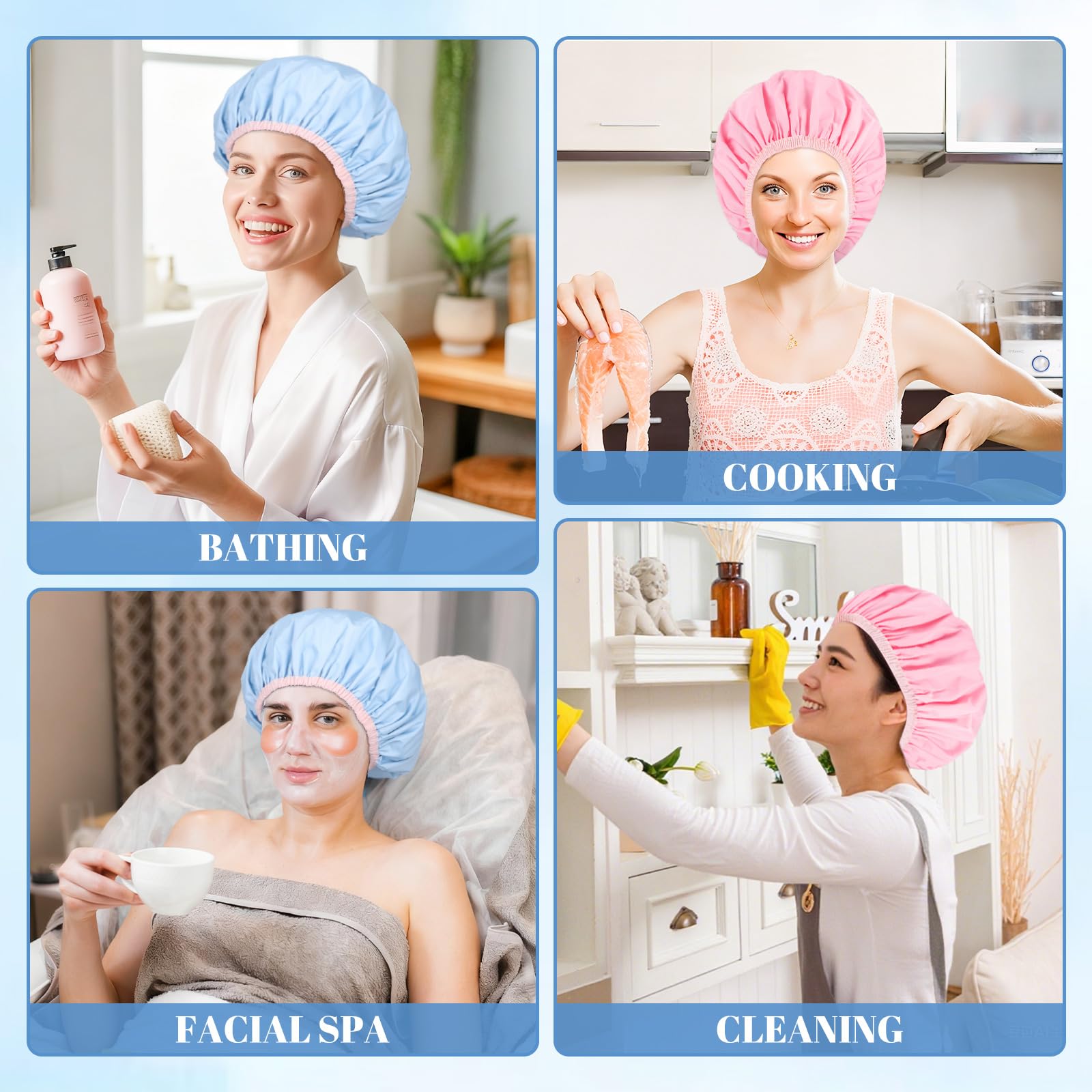 Pengxiaomei bathroom scene showing shower-cap use.