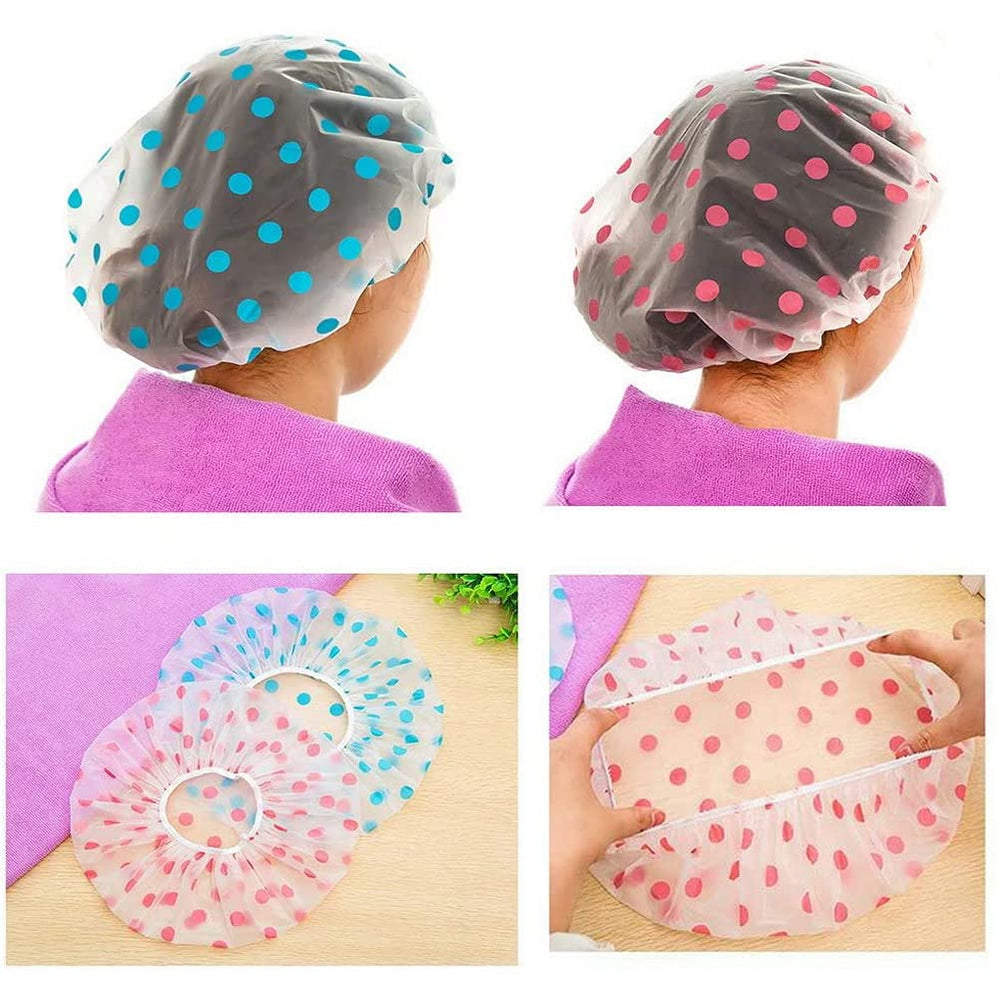 Pengxiaomei large shower cap yellow dot pattern fits securely for travel