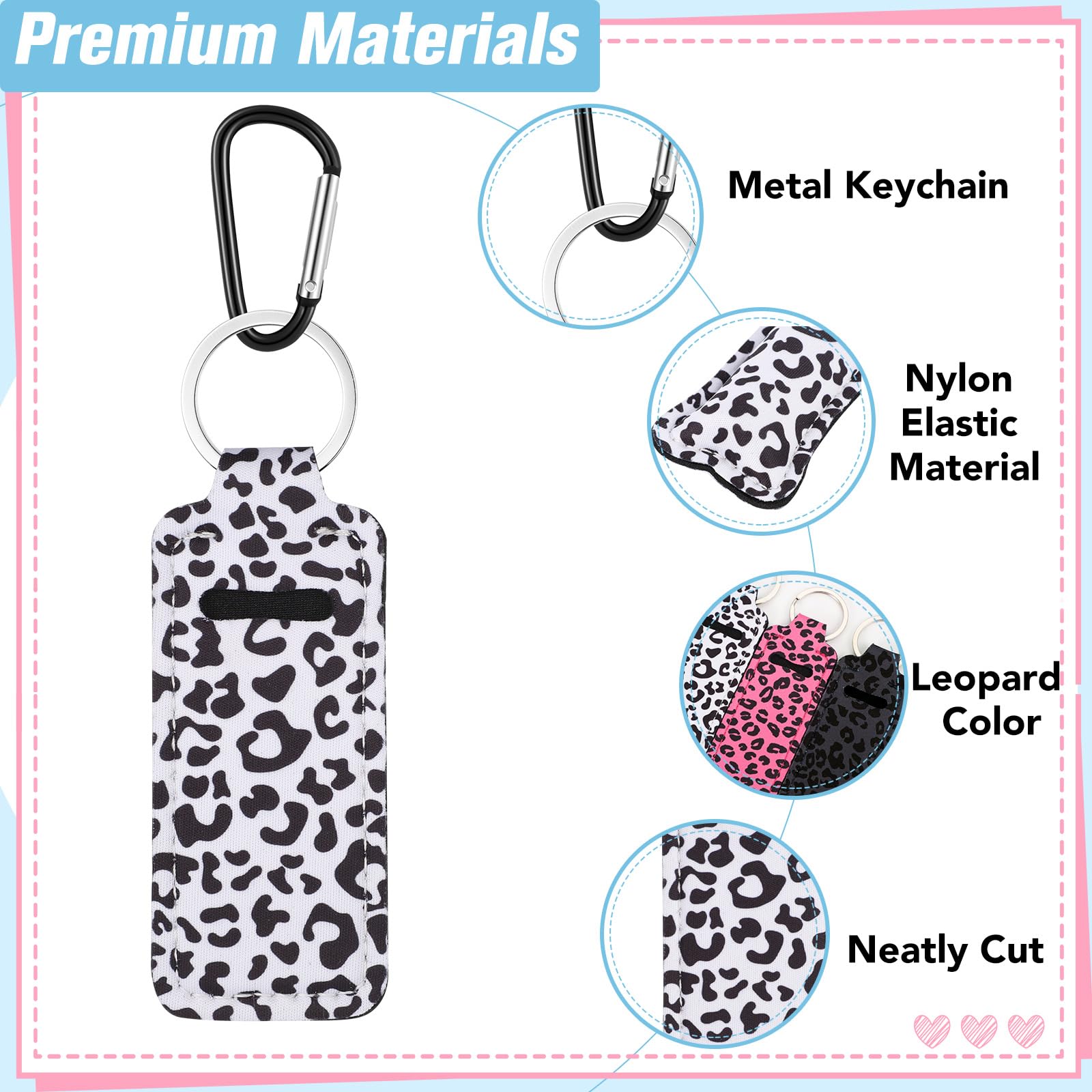 Pengxiaomei leopard-pattern keychain clip attaches to bags for easy access.