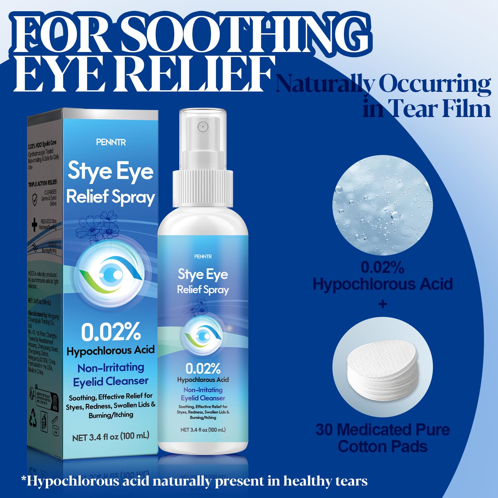 PENNTR Stye Eye Drops soft cotton pads for eyelid cleansing and lash care.