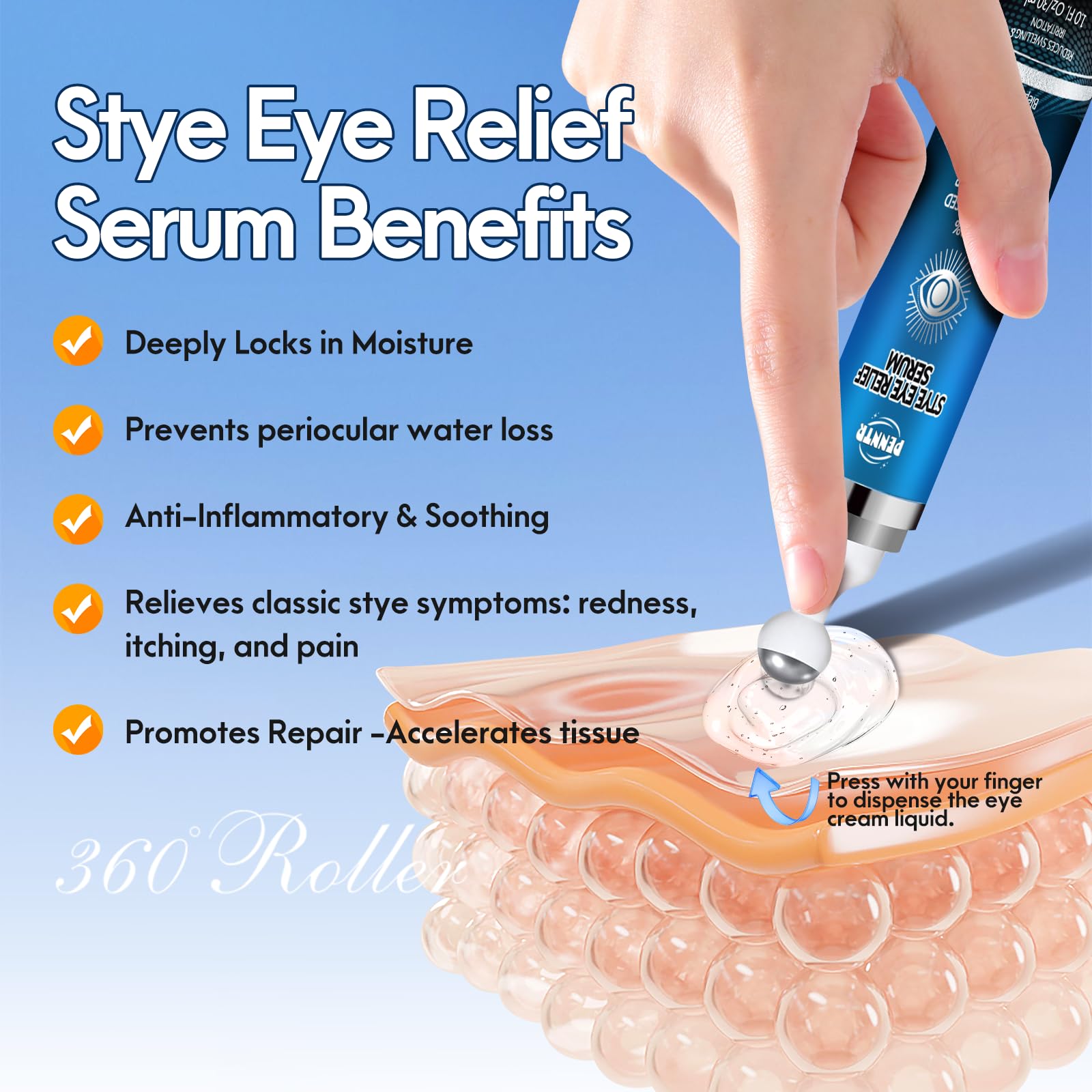 PENNTR Stye Eye Treatment rollerball in action delivering 360 eyelid massage