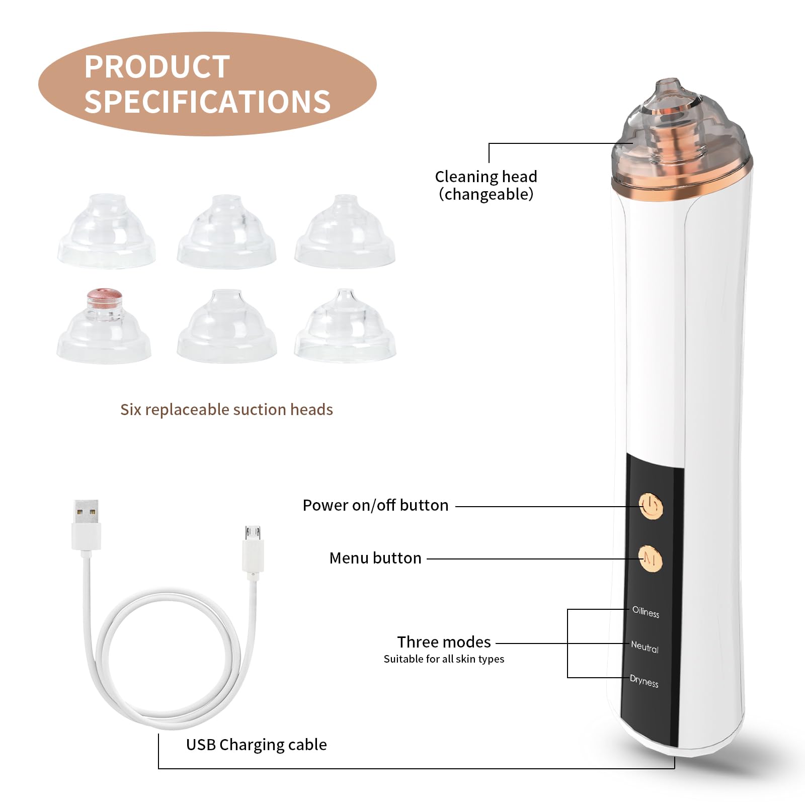PENSVOX blackhead vacuum probes set with six tips for targeted skin care.