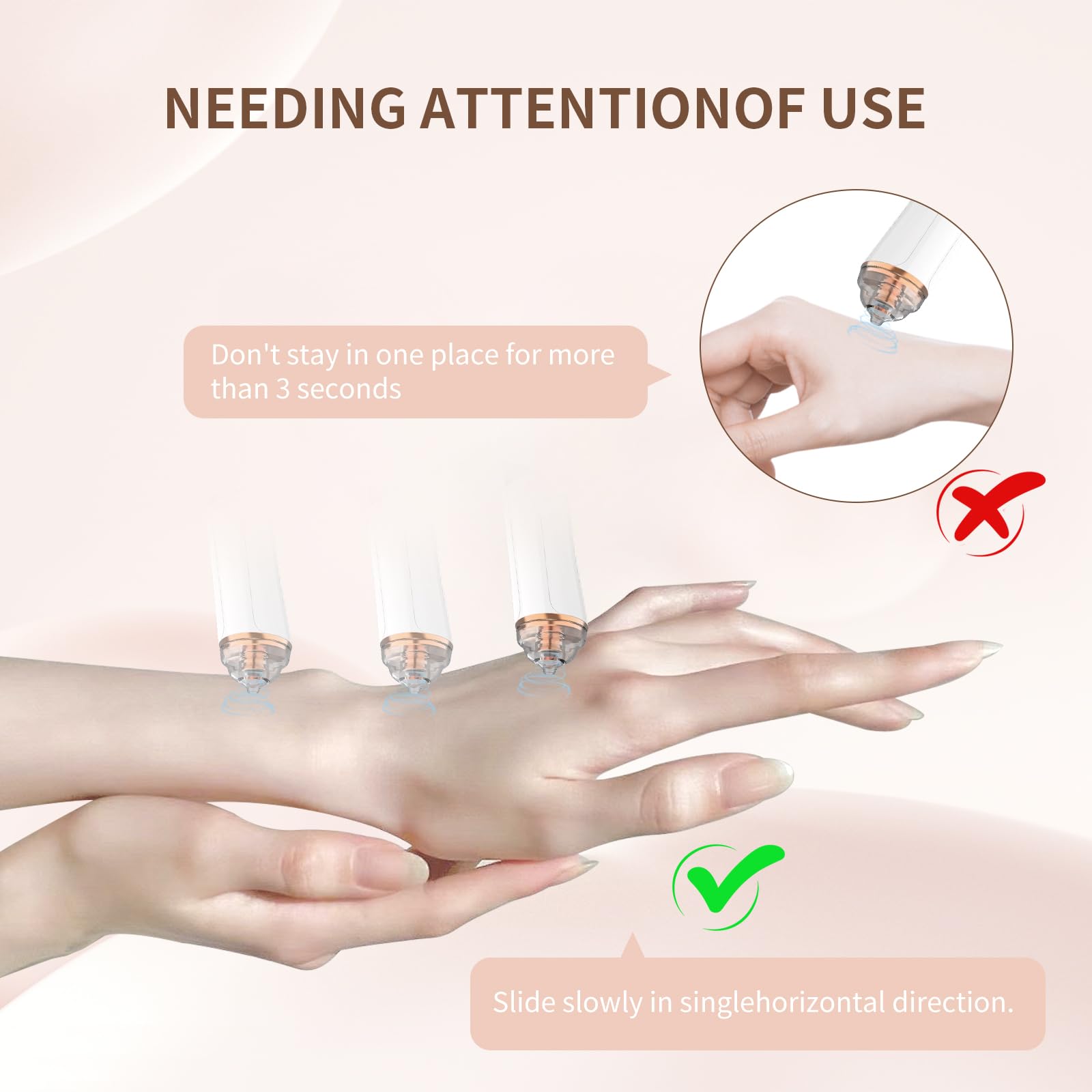 PENSVOX blackhead vacuum usage tips illustration showing safe application.