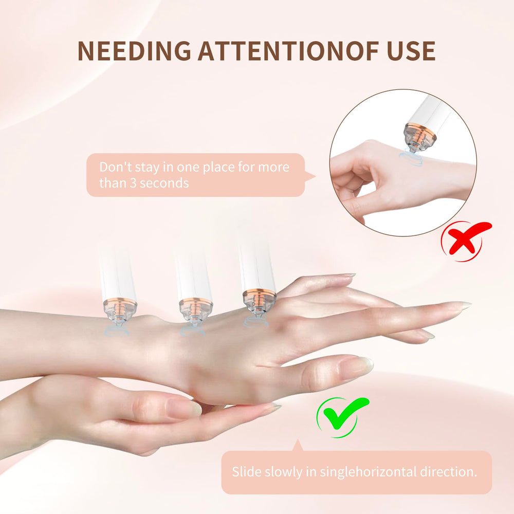 PENSVOX blackhead vacuum usage tips illustration showing safe application.