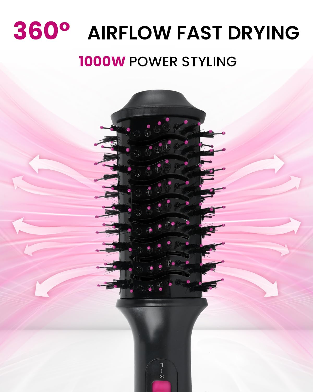 PENUIO hair dryer brush ionic ceramic reduces frizz for shiny hair.