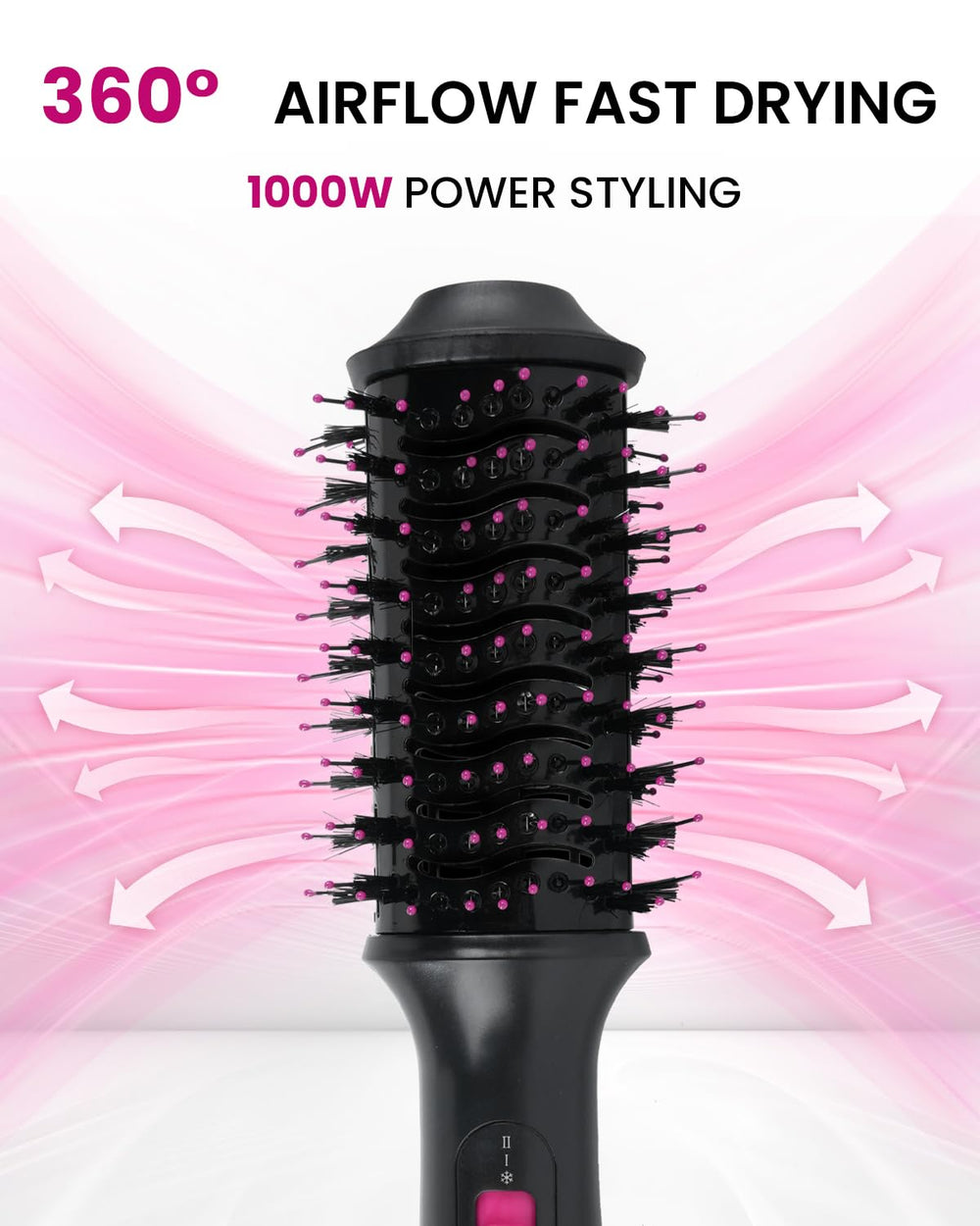 PENUIO hair dryer brush ionic ceramic reduces frizz for shiny hair.