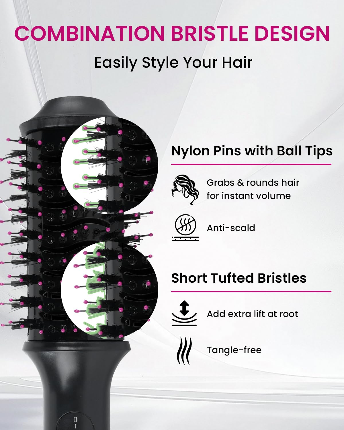 PENUIO hair dryer brush safety features include ETL and ALCI plug.