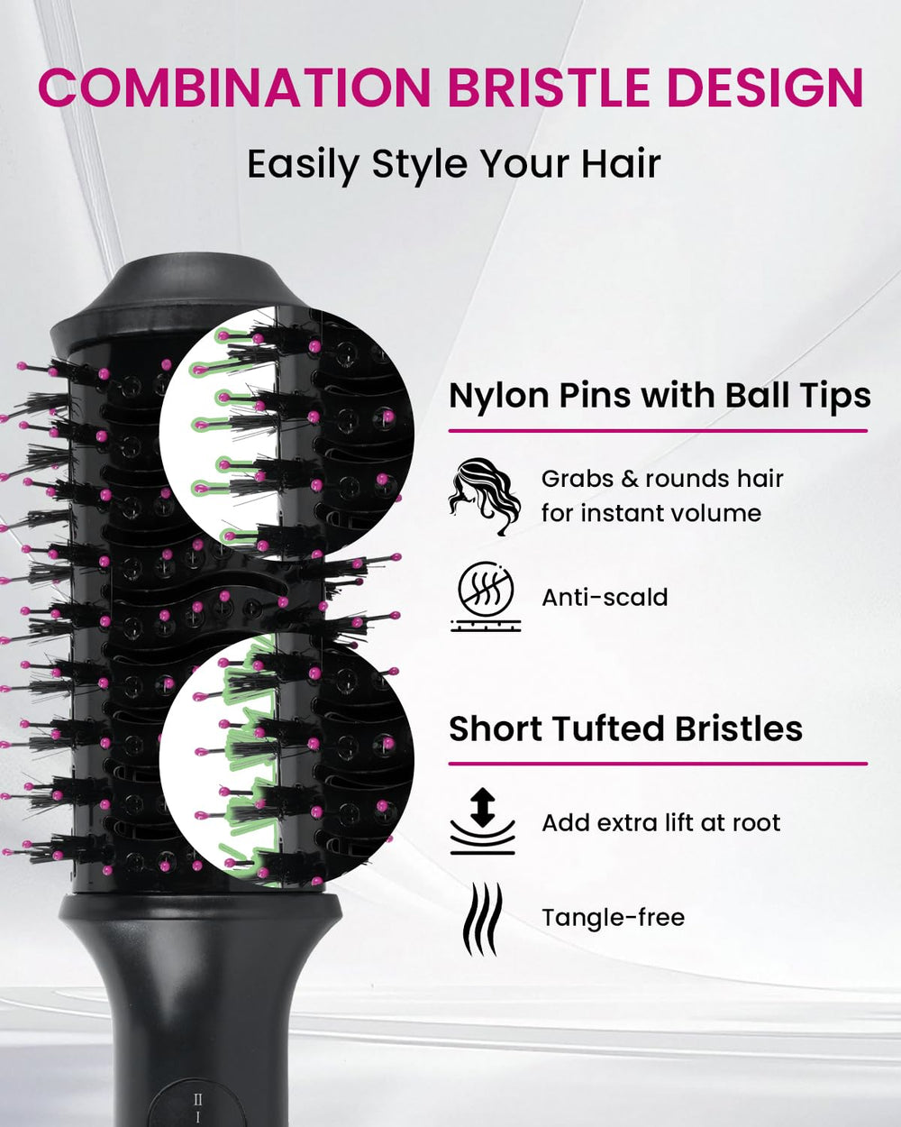 PENUIO hair dryer brush safety features include ETL and ALCI plug.