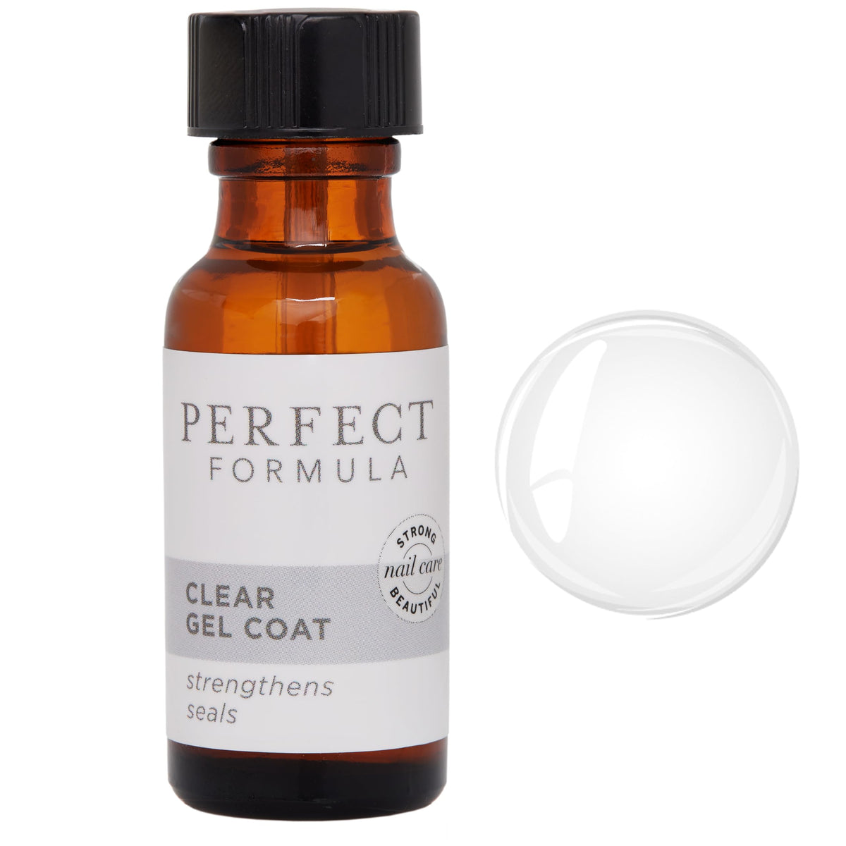 Perfect Formula Clear Gel Coat packaging illustrates a USA-made nail strengthener