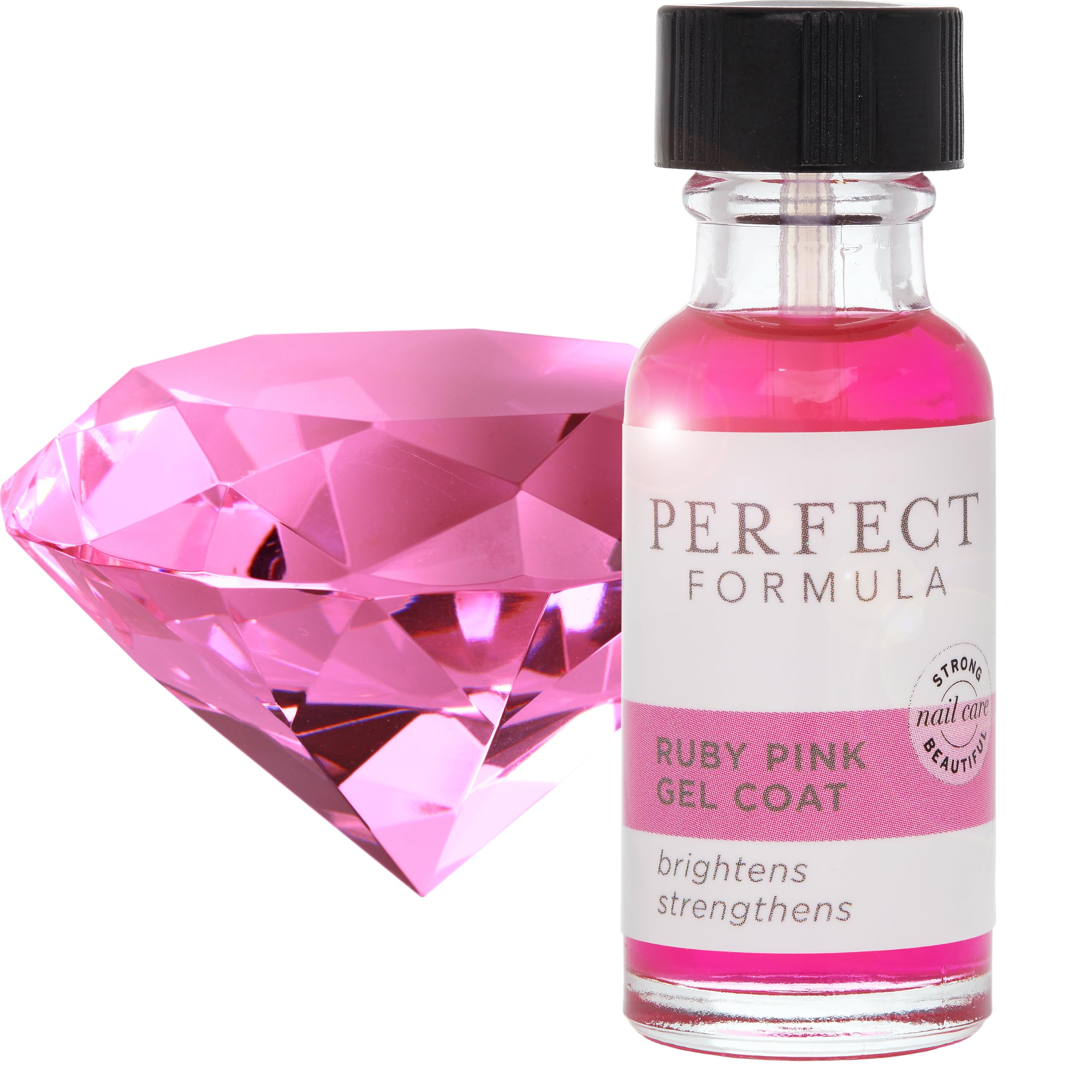 Perfect Formula Ruby Pink Gel Coat bottle shows rosy gel that strengthens natural nails