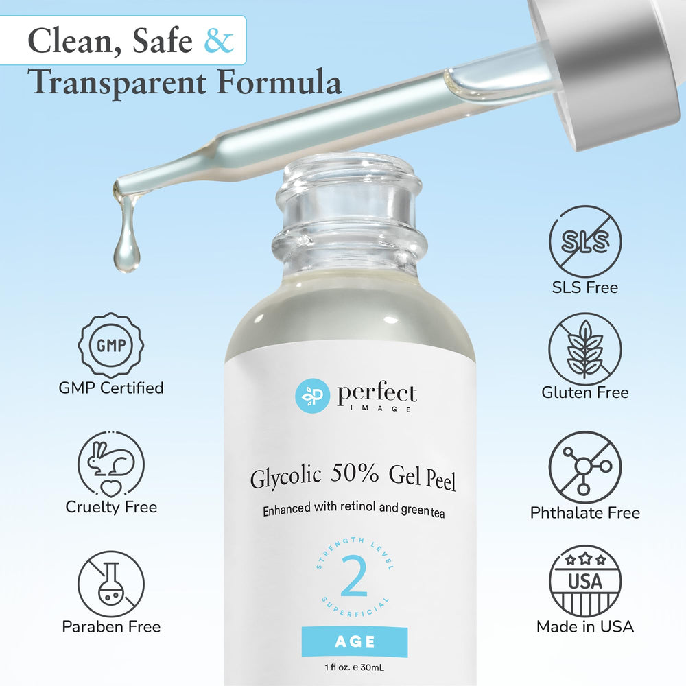 Perfect Image Glycolic 50% Peel application on hand demonstrates quick, even coverage.