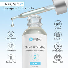 Perfect Image Glycolic 50% Peel application on hand demonstrates quick, even coverage.