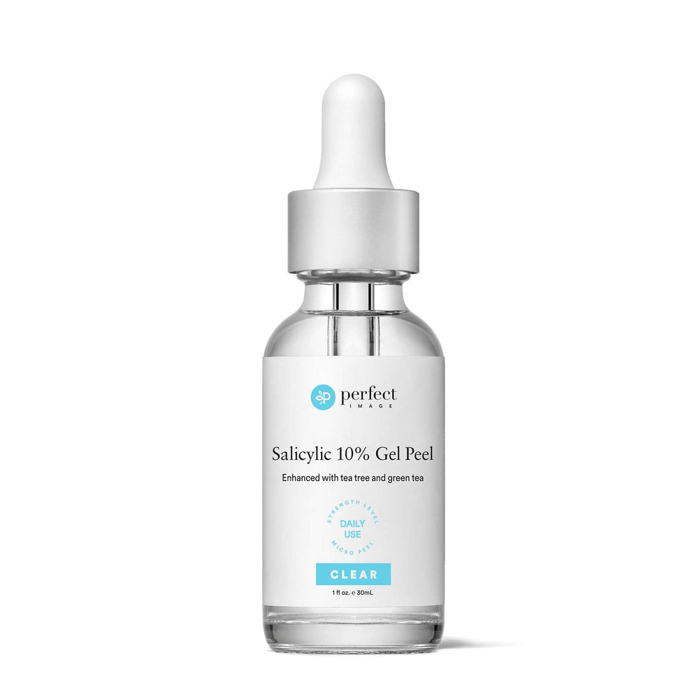 Perfect Image Salicylic 10% Gel Peel bottle shows compact 30 mL packaging for daily use and pore refinement.