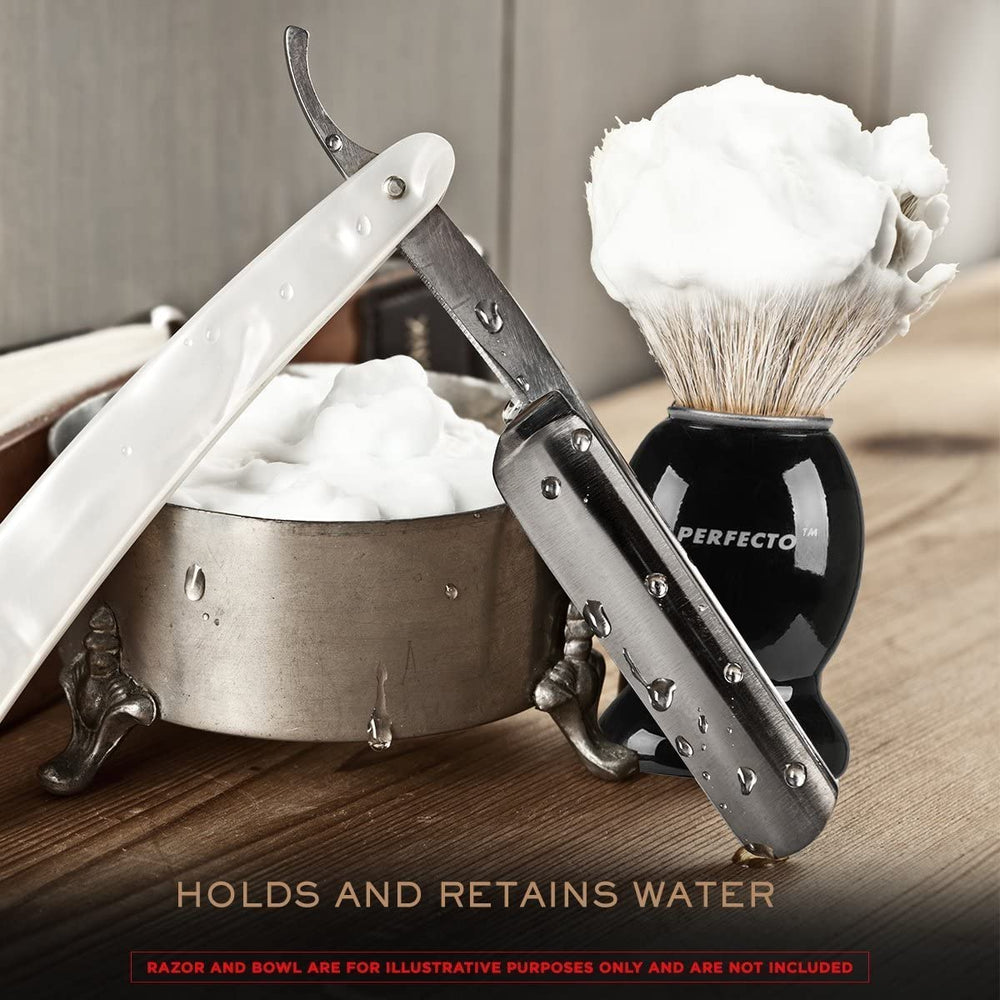 Perfecto badger brush beard massage demonstrates skin prep and comfortable grooming.