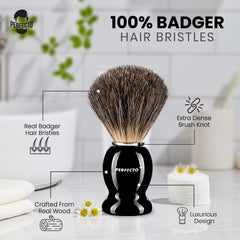 Perfecto badger brush soft bristles create a rich lather with shaving gel.
