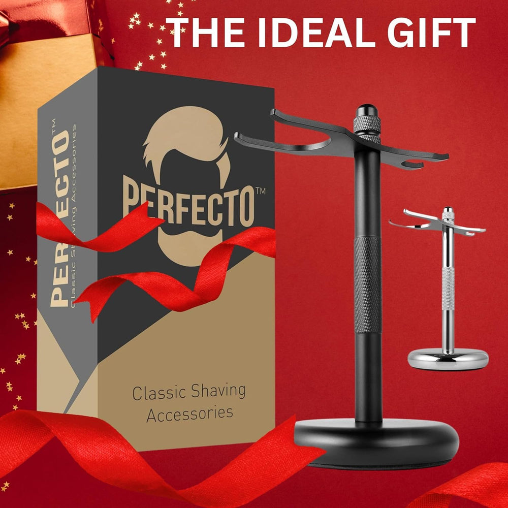 Perfecto Deluxe stand with brush in stand promoting air-drying and longevity