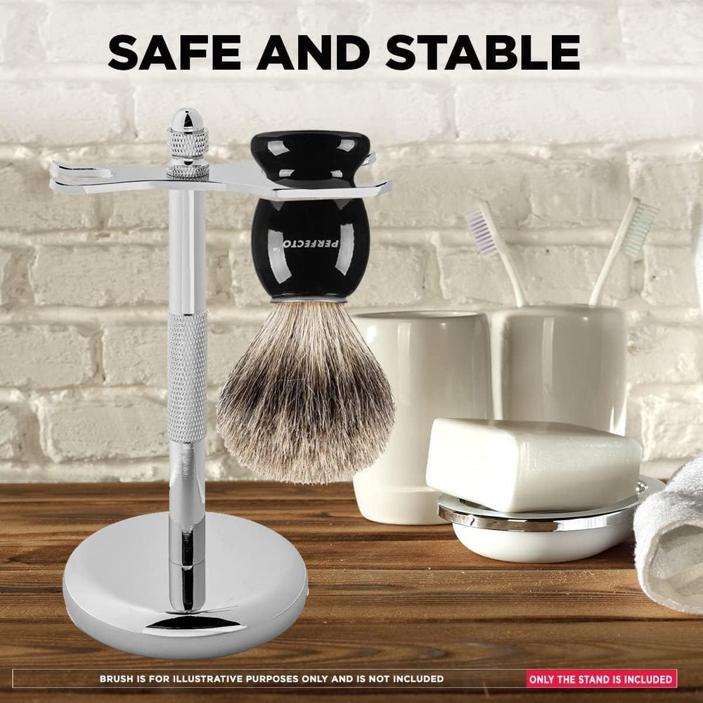 Perfecto Deluxe stand showing razor in stand for organized grooming routine