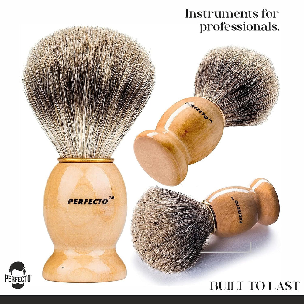 Perfecto rich lather shaving brush with wooden handle for luxurious prep