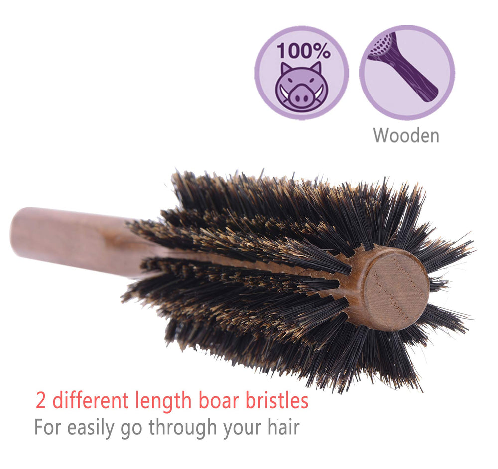 PERFEHAIR boar bristle round brush wooden handle provides a comfortable grip during styling.
