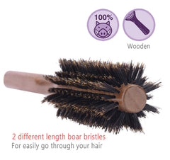 PERFEHAIR boar bristle round brush wooden handle provides a comfortable grip during styling.