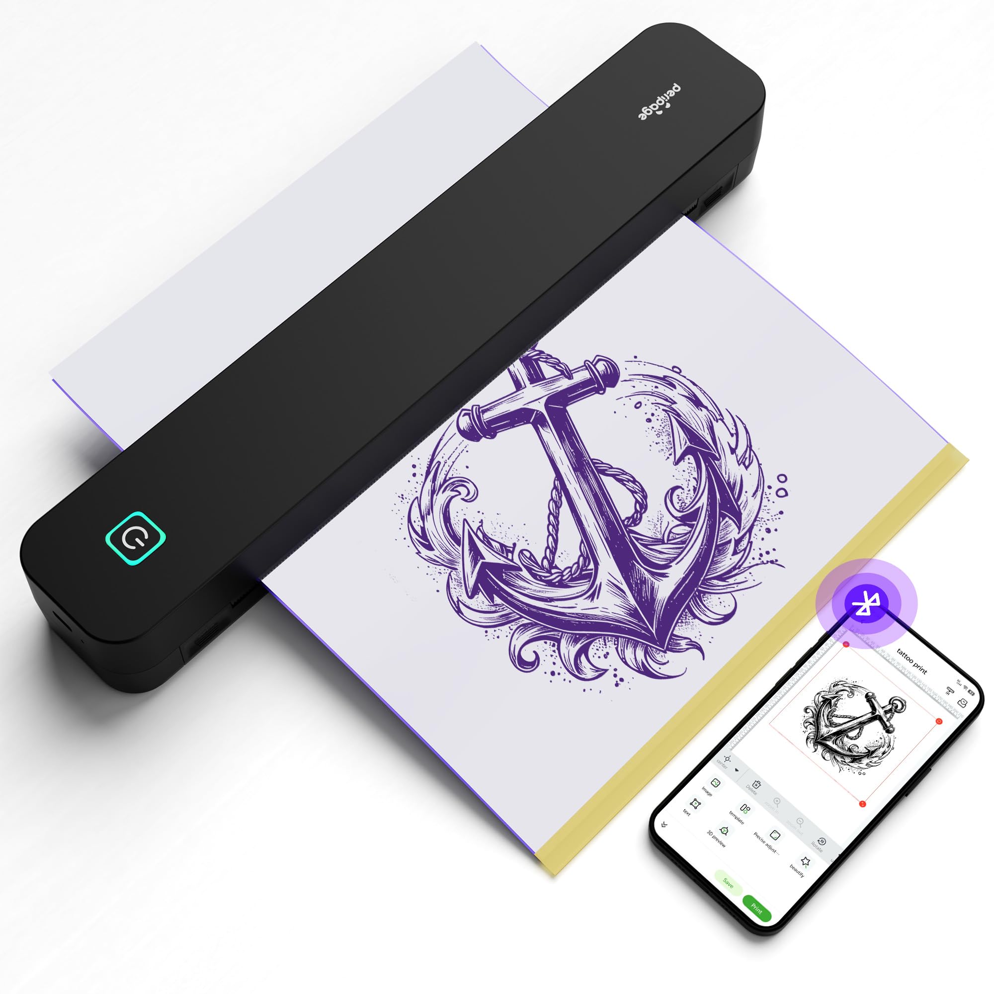 PeriPage P92 tattoo design example shows precise lines from quick stencil printing.