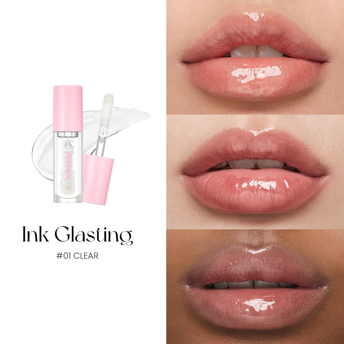 Peripera Ink Glasting Lip Gloss crystal clear shade adds universal gloss and glow.