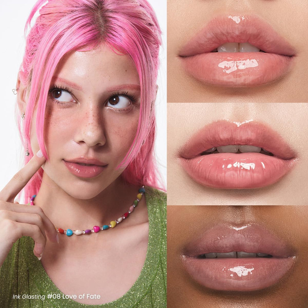 Peripera Ink Glasting Lip Gloss provides glass-like shine without stickiness for comfortable wear.