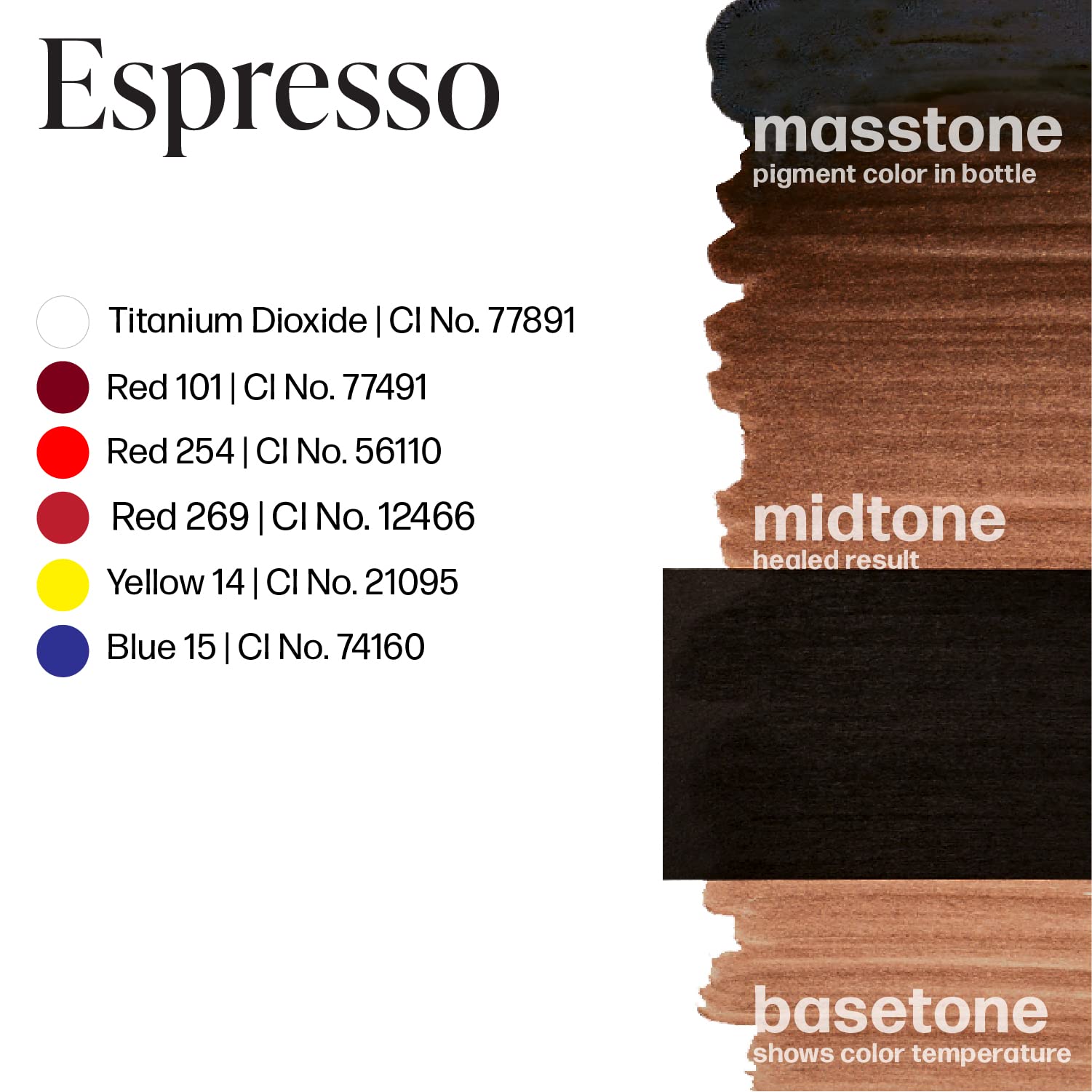 Perma Blend Espresso Brown eyebrow pigment swatches—helps select the right shade for clients.