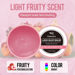 PERMANIA glue balm packaging indicates a large-capacity tube for salon or home use