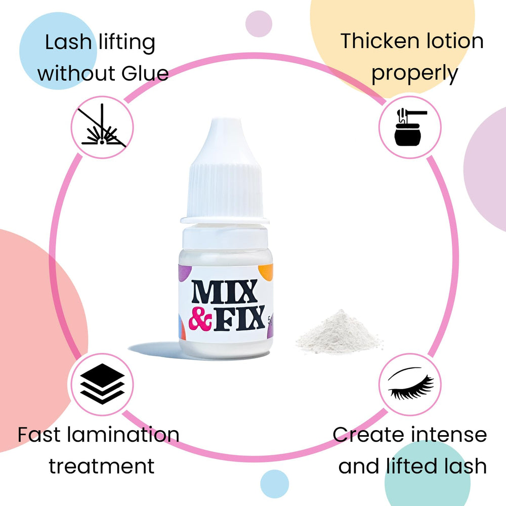 PERMANIA Super Mix Powder being mixed with fix lotion shows eye-safe application.