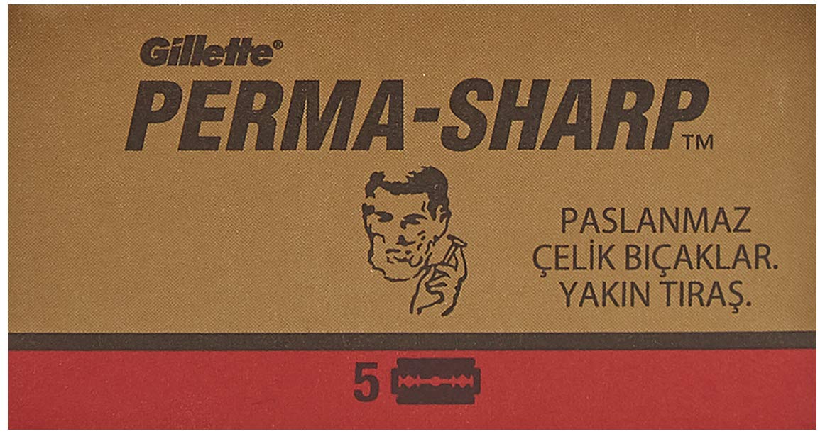 Perma-Sharp box of blades in a five-pack for convenient supply.