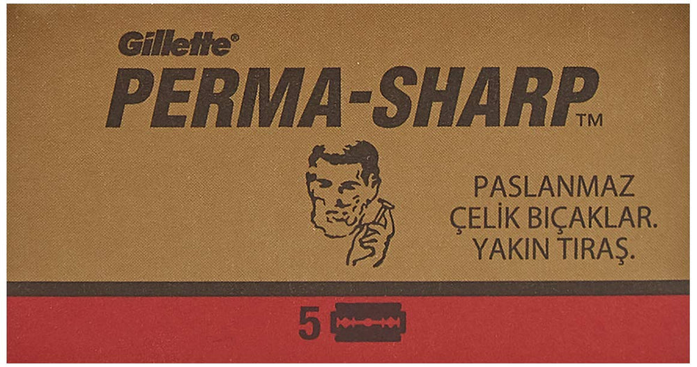 Perma-Sharp box of blades in a five-pack for convenient supply.