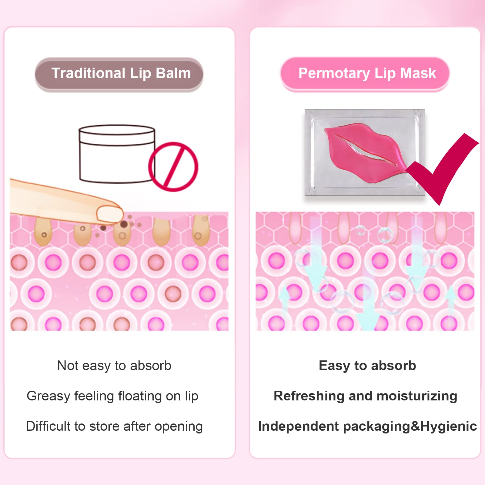 Permotary collagen lip mask individually wrapped pouches for on-the-go care.