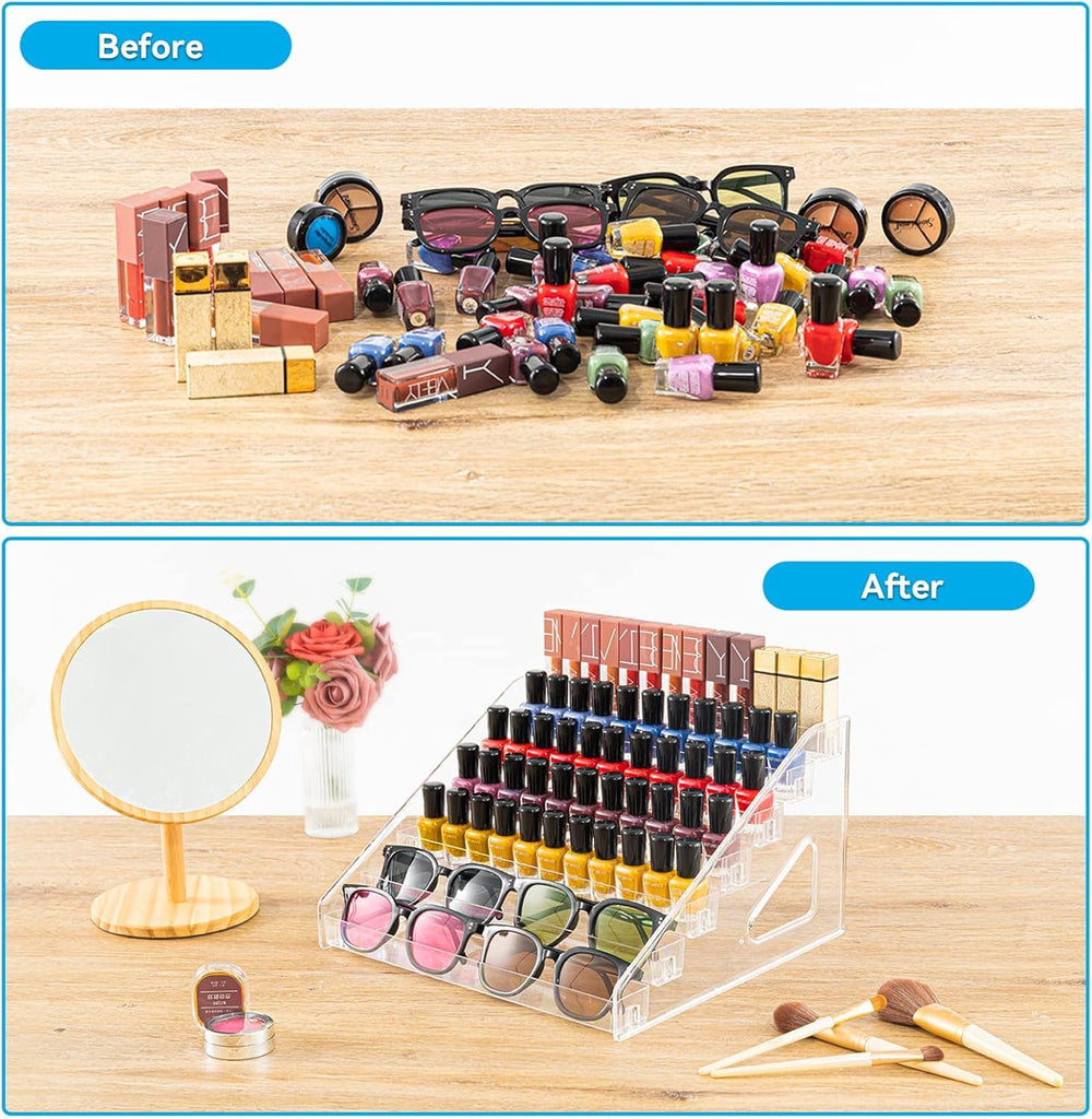 Pero Pero multi-purpose display rack helps consolidate essentials on a vanity surface.