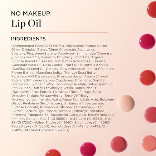 Perricone MD lip oil swatch showing pomegranate hue complementing makeup routine.