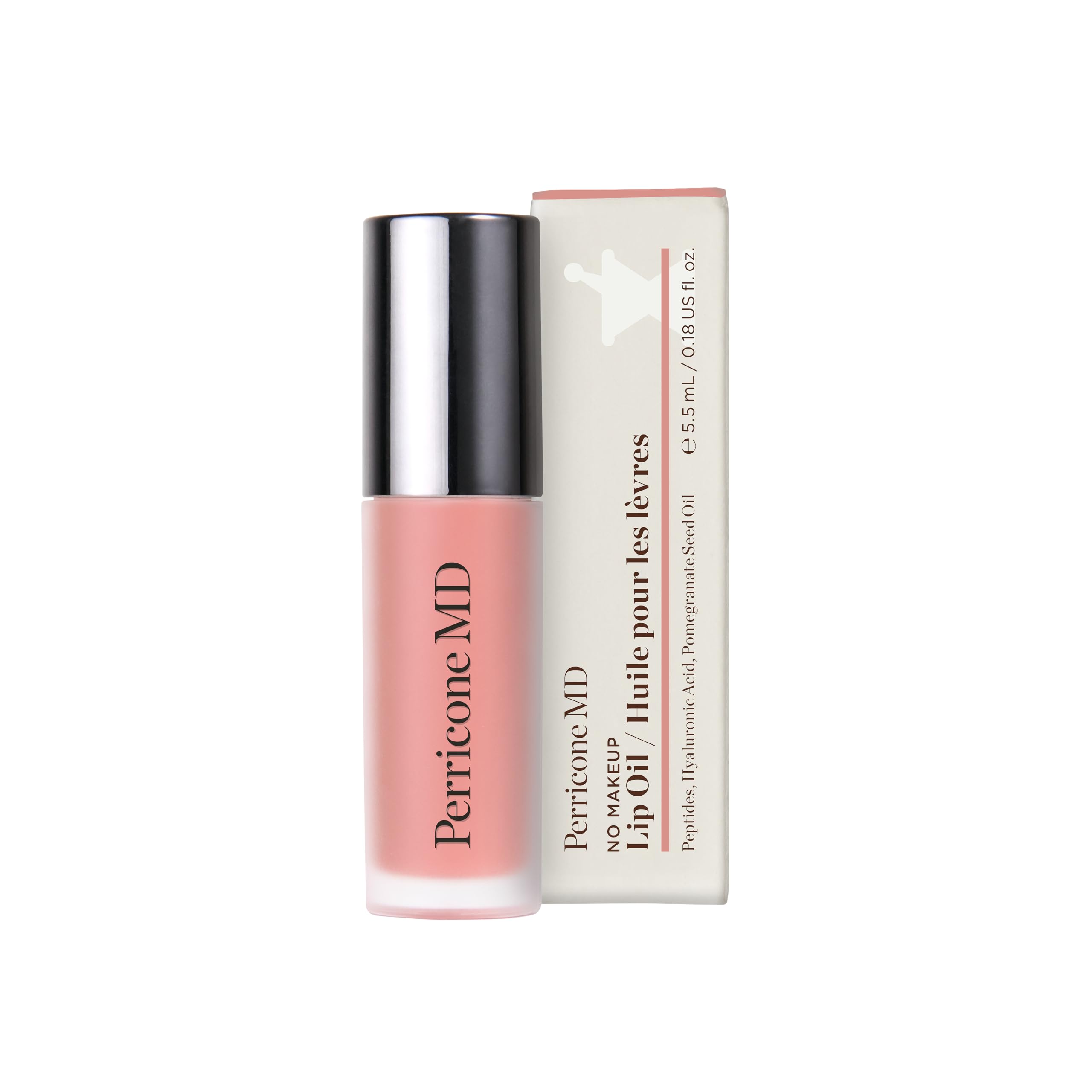 Perricone MD No Makeup Lip Oil Guava applicator swatch with subtle shine.