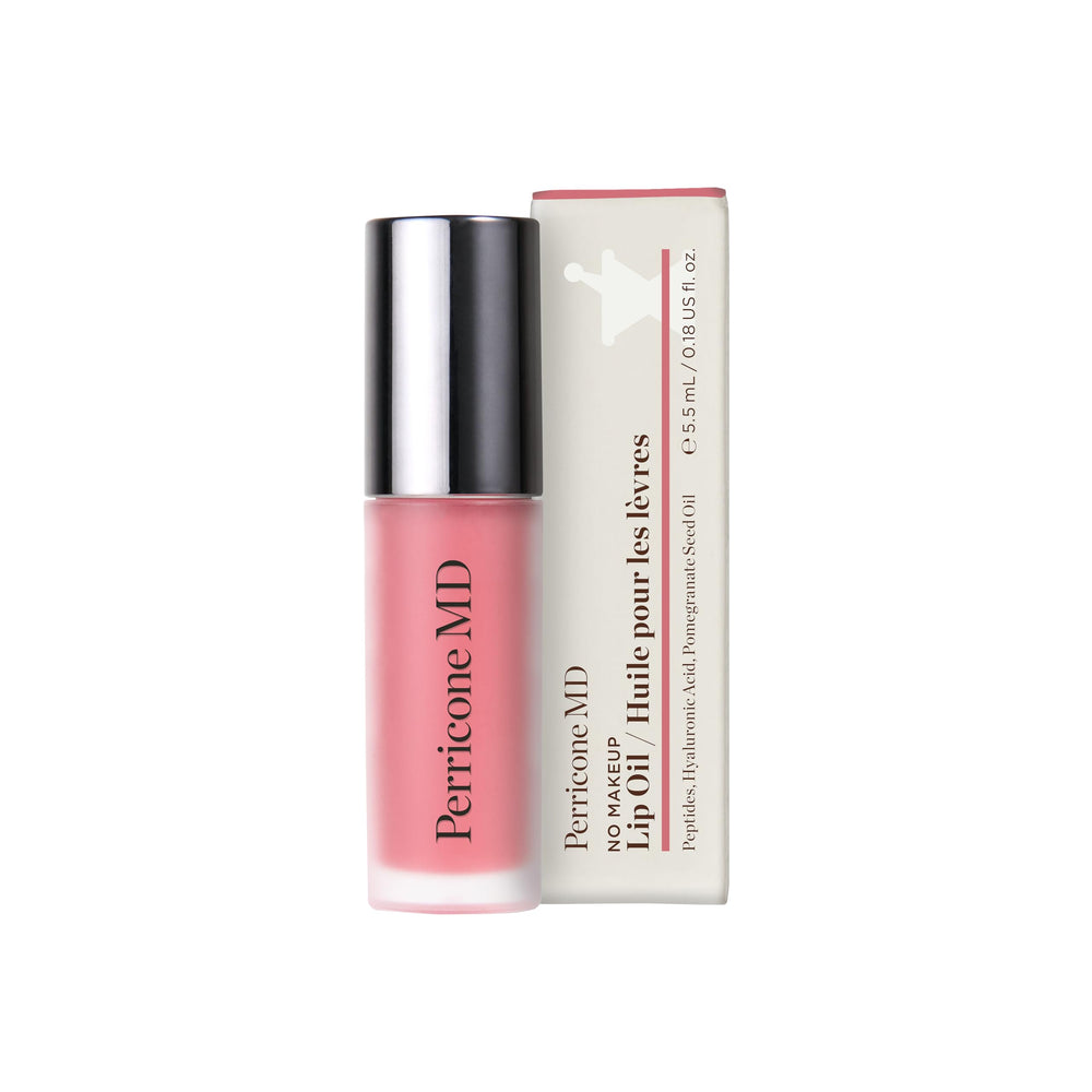 Perricone MD No Makeup Lip Oil Pink Grapefruit swatch reveals natural color with moisture.
