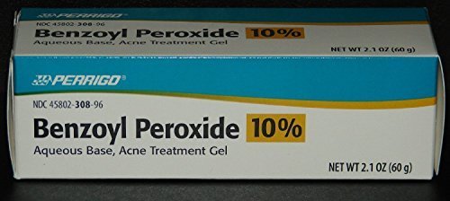 Perrigo benzoyl peroxide acne gel label close-up showing usage
