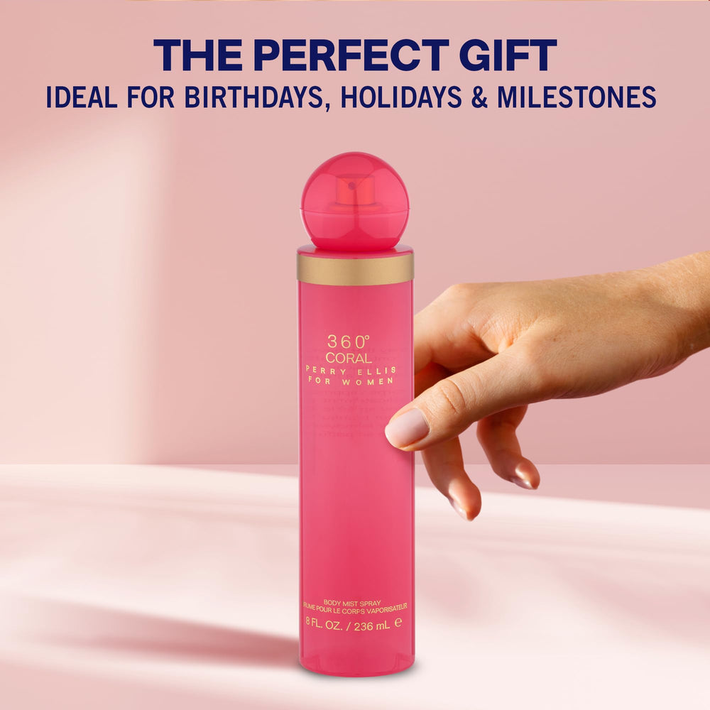 Perry Ellis 360° Coral 8 oz bottle ready for travel and on-the-go refresh.