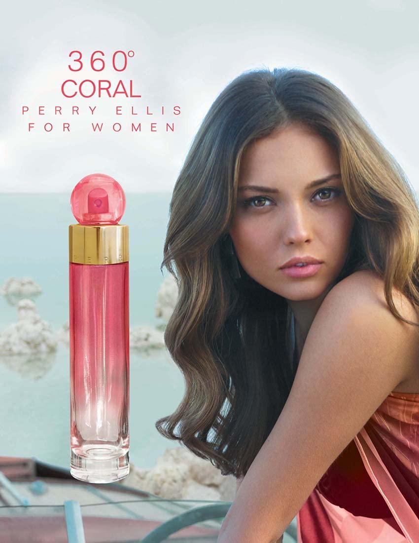 Perry Ellis 360° Coral travel spray close-up showcasing elegant bottle