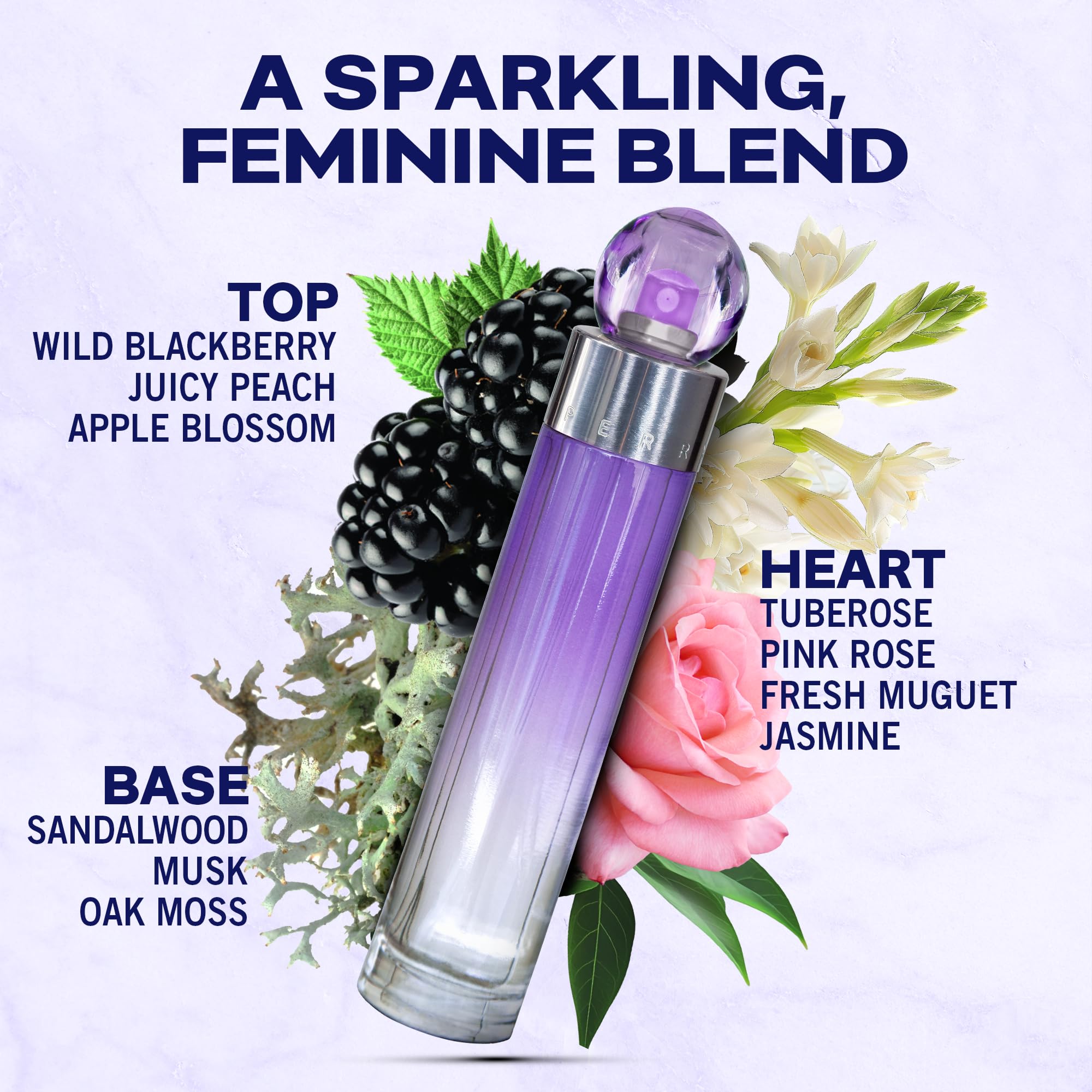 Perry Ellis 360 Purple bottle front view highlights premium feminine styling